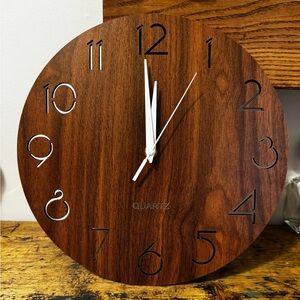 Wood-Finish Round Wall Clock in Brown